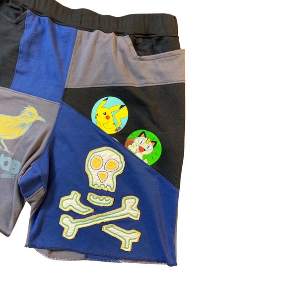 1 of 1 Reworked Shorts, Skulls, Elastic Waistband 32”-38”, anime, bird, summer - Picture 3 of 6
